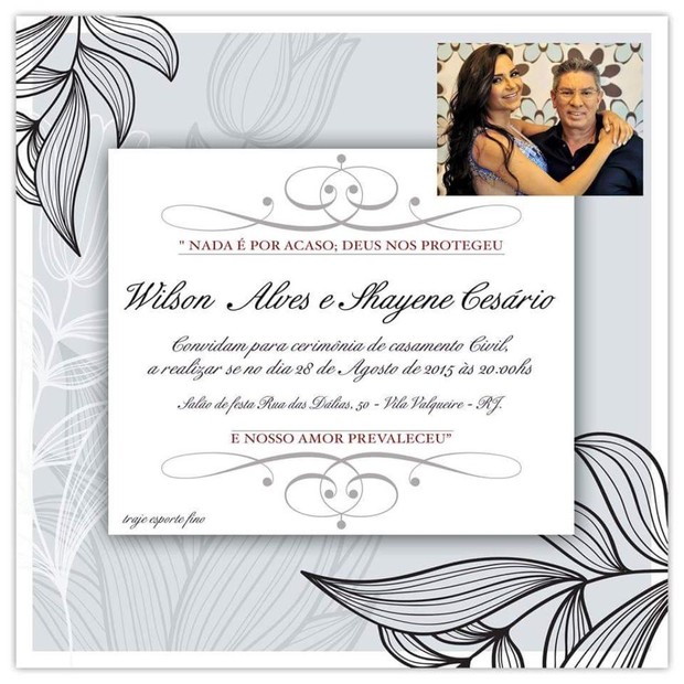 Convite de casamento de Shayene Cesário e Wilson Moisés (Foto: Divulgação/Divulgação)