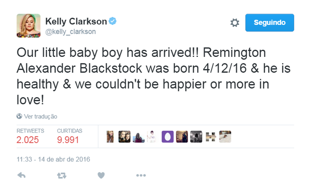 Kelly Clarkson em seu perfil no Twitter (Foto: Reprodução)