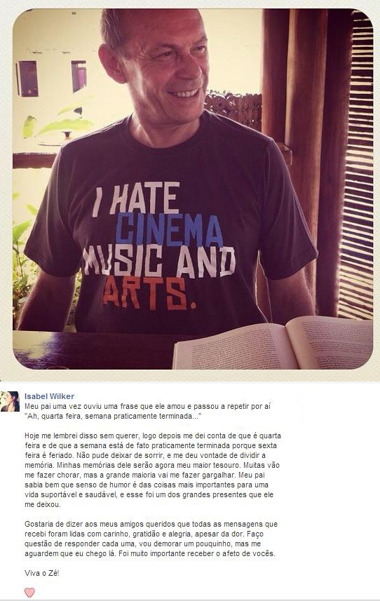 Filha de José Wilker relembra o pai em mensagem em rede social (Foto: Instagram / Reprodução)