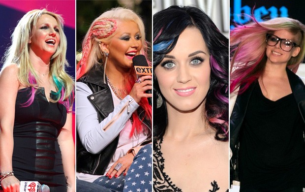 Multi cabelos coloridos - Britney, Christina, Katy e Avril (Foto: Reprodução)