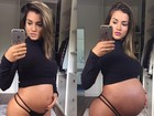 Aryane Steinkopf posta foto comparando início e fim da gravidez