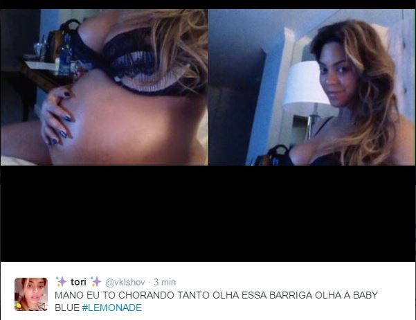 Internautas comentam o barrigão de Beyoncé na apresentação de Lemonade (Foto: Reprodução/Twitter)