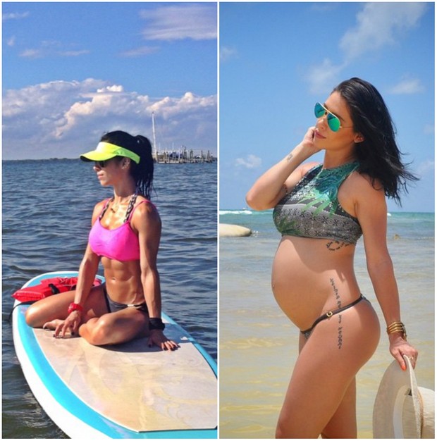 Bella Falconi antes de engravidar e agora, grávida (Foto: Reprodução/Instagram)
