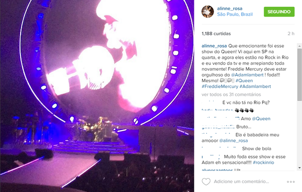 Alinne Rosa elogia Adam Lambert  (Foto: Reprodução/Instagram)