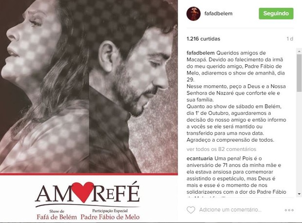 Fafá de Belém e Padre Fabio de Melo (Foto: Reprodução / Instagram)