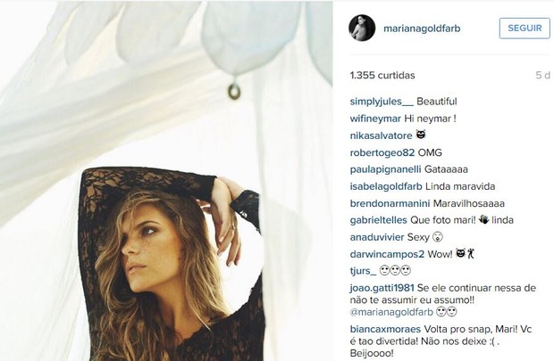 Seguidores de Mariana Goldfarb comentam sobre Cauã Reymond (Foto: Instagram / Reprodução)