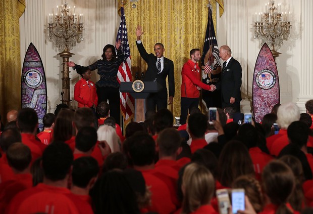 Michelle e Barack Obama recebem atletas na Casa Branca para celebrar os recordes atingidos durante a Olimpíada Rio 2016 (Foto: Getty Image)