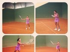 Com decotão, Gracyanne Barbosa joga tênis e exibe os músculos