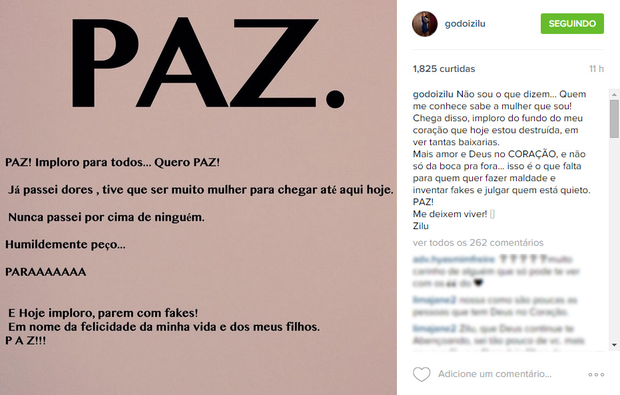 Zilu Godoi em post no Instagram (Foto: Instagram / Reprodução)