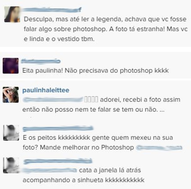 Comentário foto Paulinha (Foto: Instagram / reprodução)