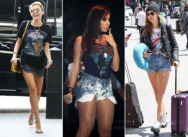 Camisetas de Banda - Miley Cyrus, Anitta e Caraca Delevingne (Foto: AKM-GSI BRASil / Splash News - Dudu Fotógrafo - Agência Getty Images)
