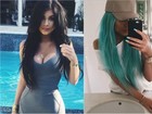 Kylie Jenner aparece com os cabelos e as unhas na cor azul em rede social