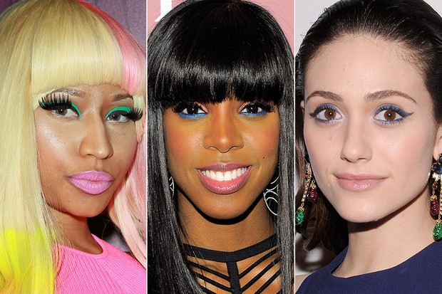 Delineador colorido - Nicki Minaj, Kelly Rowland e Emmy Rossum (Foto: Getty Images)