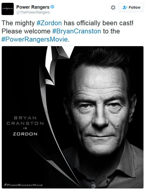 Bryan Cranston, protagonista de &quot;Breaking Bad&quot;, fará novo filme dos &quot;Power Rangers&quot; (Foto: Reprodução / Twitter)
