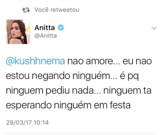Anitta responde seguidor (Foto: Reprodução / Twitter)