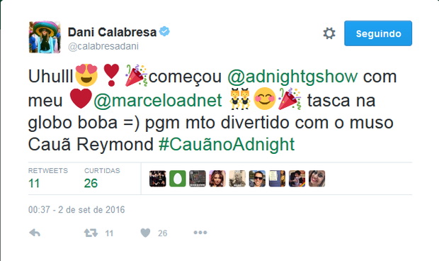 Dani Calabresa comenta participação de Cauã Reymond no Adnight (Foto: Reprodução/Instagram)