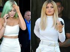 Kylie Jenner muda o visual e aparece com cabelo verde em Nova York