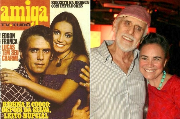 Regina Duarte e Francisco Cuoco reproduzem capa de revista 42 anos depois (Foto: Arquivo e Isac Luz/EGO)