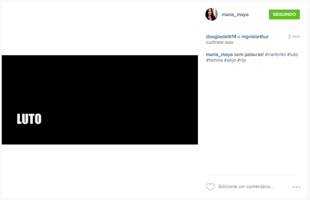 Maria Maya comenta morte primo Rian em seu perfil no Instagram (Foto: Reprodução)