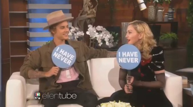 Justin Bieber e Madonna no programa de Ellen DeGeneres (Foto: Youtube / Reprodução)