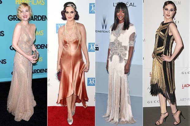 Looks anos 20 - Drew Barrymore, Katy Perry, Naomi Campbell e Evan Rachel Wood (Foto: Getty Images)