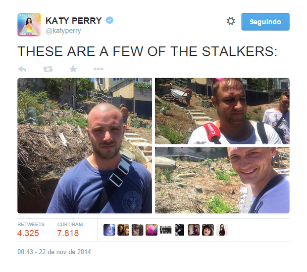 Katy Perry aponta os stalkers no Twitter (Foto: Reprodução/Twitter)