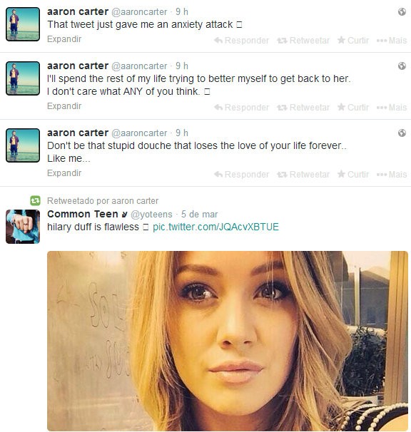 Aaron Carter usou seu twitter para se declarar para ex, Hilary Duff (Foto: Instagram)