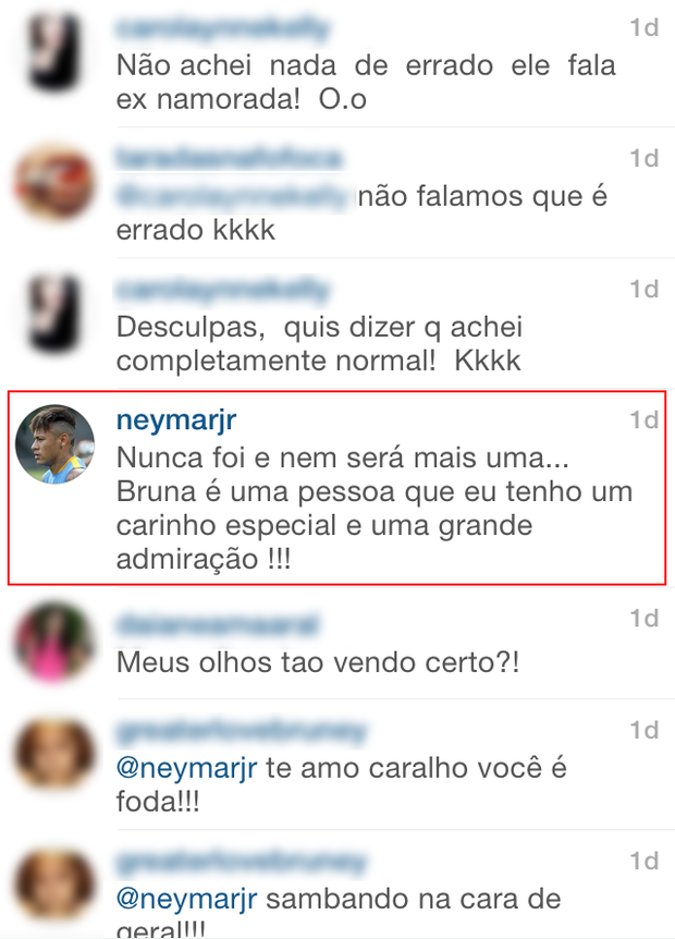 Comentário de Neymar  (Foto: Instagram / Reprodução)