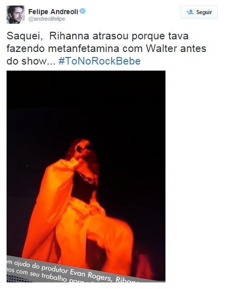 Meme sobre a roupa de Rihanna no Rock in Rio (Foto: Reprodução / Twitter)