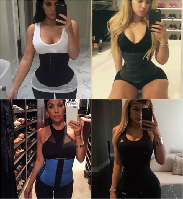 Kim Kardashian, Khloe Kardashian, Kourtney Kardashian e Kylie Jenner usam cinta modeladora para malhar, mas médico faz alerta sobre uso da peça (Foto: Reprodução do Instagram)