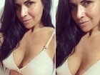 Solange Gomes tira selfie de sutiã bege e reclama: ‘Broxante’