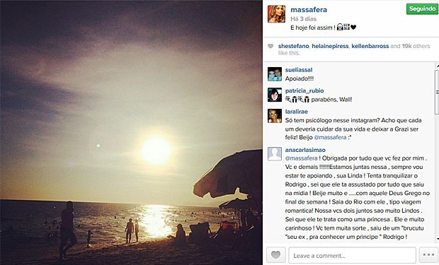 Seguidora fala sobre suposto namoro  de Grazi Massafera em comentário no Instagram (Foto: Instagram)