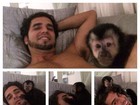 Latino ganha 'carinho espontâneo' de macaco na cama