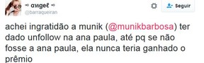 Internautas criticam Munik após unfollow (Foto: reprodução/twitter)