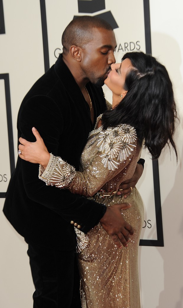Kanye West e Kim Kardashian no Grammy 2015 (Foto: Valarie Macon/ AFP)