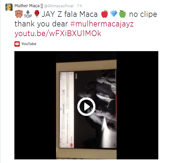 Mulher Maçã agradece homenagem a Jay z (Foto: Reprodução/Twitter)