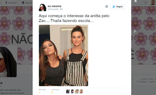 Usuários comentam encontro de Anitta e Zac Efron no Twitter (Foto: Reprodução/Twitter)