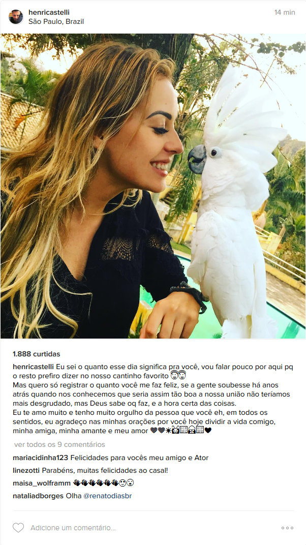 Henri Castelli se declara à namorada no Instagram (Foto: Reprodução/Instagram)