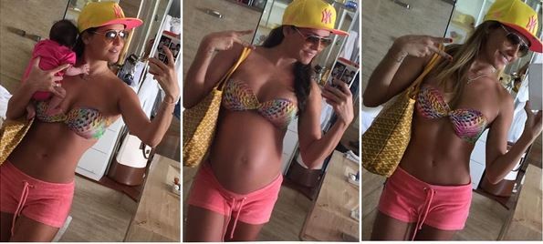 Com a filha Maria Flor no colo, durante a gravidez e antes da gestação: Deborah Secco recuperou a boa forma física (Foto: Reprodução do Instagram)
