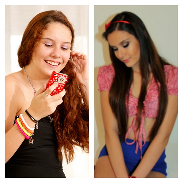 Stephanie Gomes antes e depois da transformação para fotos (Foto: Maros Serra Lima/EGO e Estúdio Book Fashion /Divulgação  )