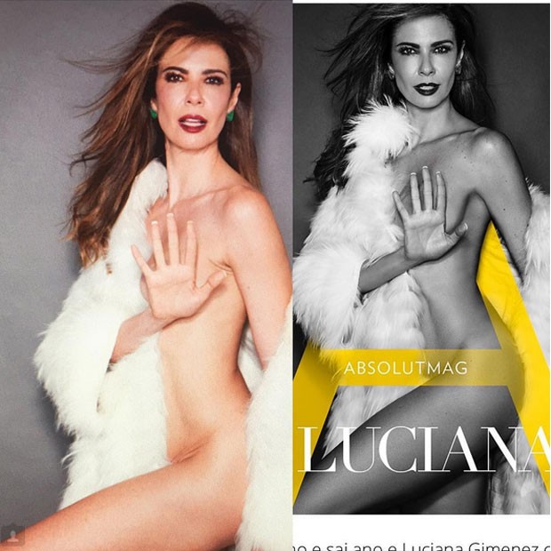 Luciana Gimenez em foto para revista: sem e com Photoshop (Foto: Instagram/ Reprodução)