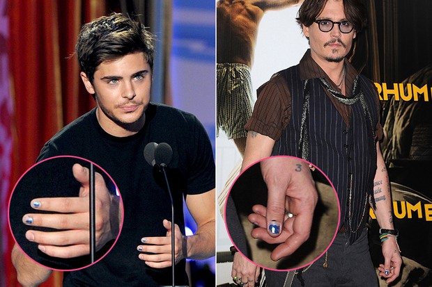 Homens com unhas pintadas - Zac Efron e Johnny Depp (Foto: Getty Images)