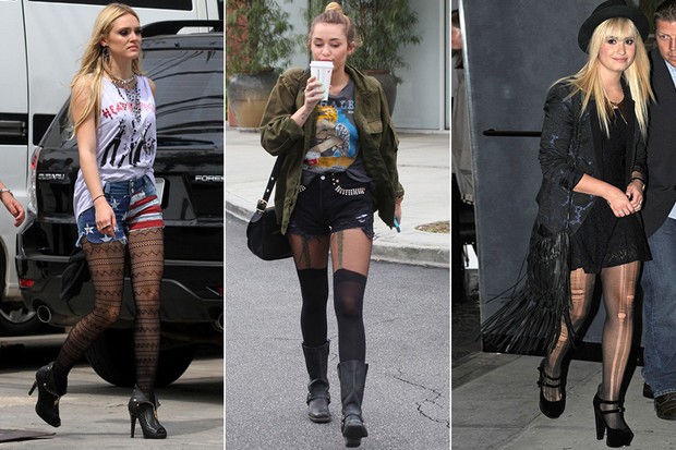 Meia-calça - Isabelle Drummond, MIley Cyrus e Demi Lovato  (Foto: Ag News / Agência Brainpix / Grosby Group)