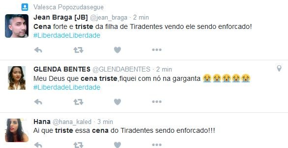 Internautas comentam cena em que Tiradentes, personagem de Thiago Lacerda, é enforcado (Foto: reprodução/twitter)