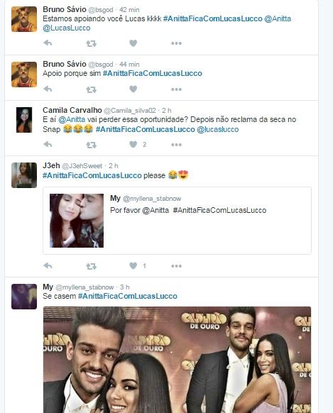 Internautas comentam apoiando namoro de Anitta e Lucas Lucco (Foto: Reprodução/Twitter)