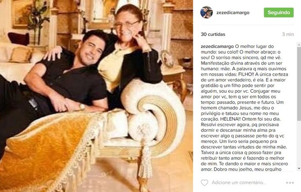 Zezé di Camargo se declara a mãe, Dona Helena (Foto: Reprodução / Instagram)