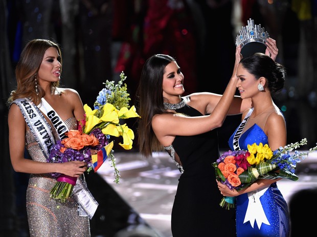 Ariadna Gutiérrez, Paulina Veja e Pia Alonzo Wurtzbach no Miss Universo em Las Vegas, nos Estados (Foto: Ethan Miller/ Getty Images/ AFP)