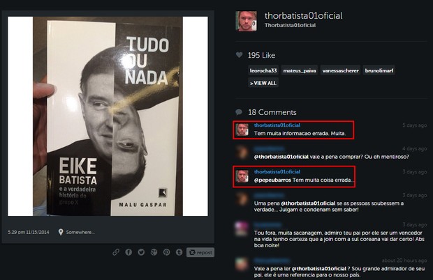 Thor Batista fala de livro sobre Eike Batista (Foto: Instagram / Reprodução)
