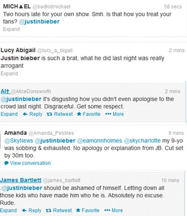Fãs e pais criticam atraso de Justin Bieber (Foto: Twitter / Reprodução)