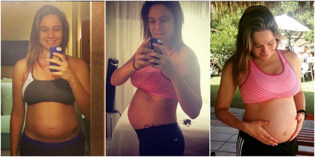 Fernanda Gentil aos seis, sete e oito meses de gravidez (Foto: Reprodução/Instagram)